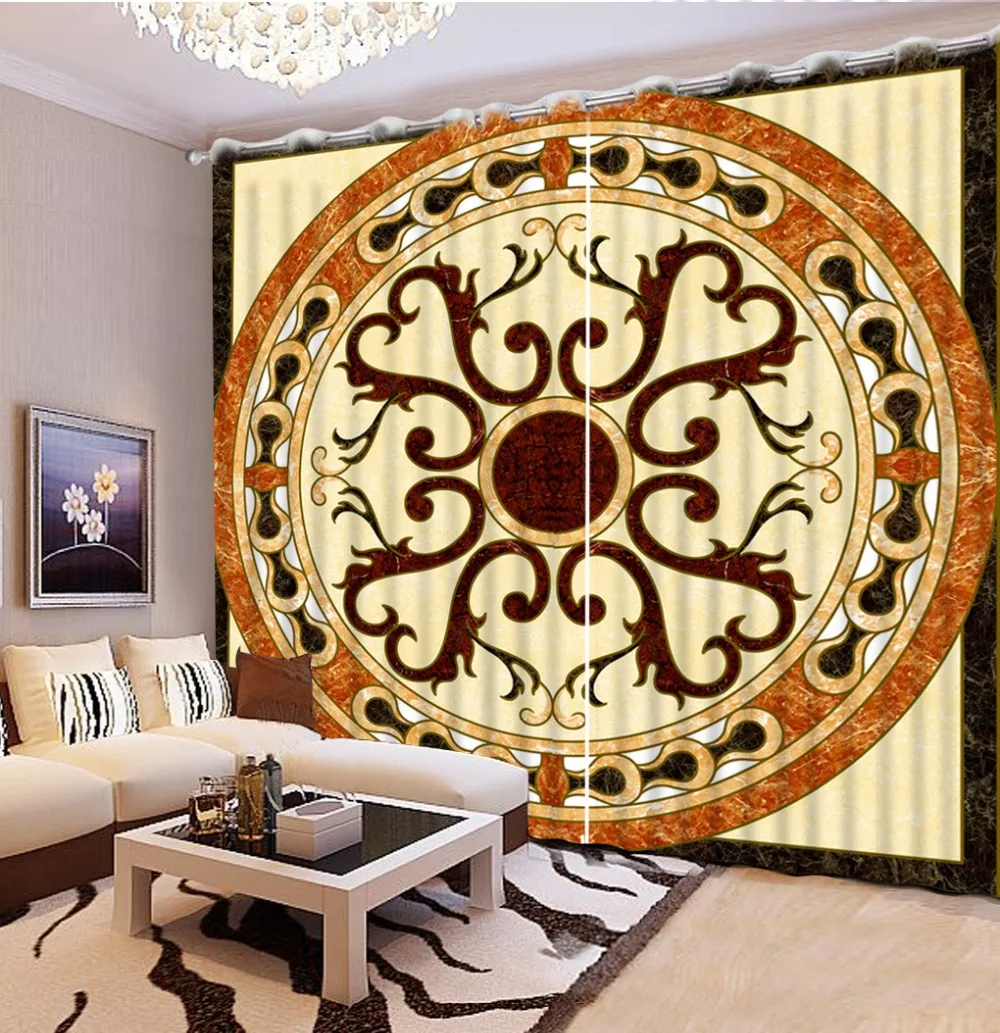 Европейские 3D затемняющие оконные шторы с узором для гостиной