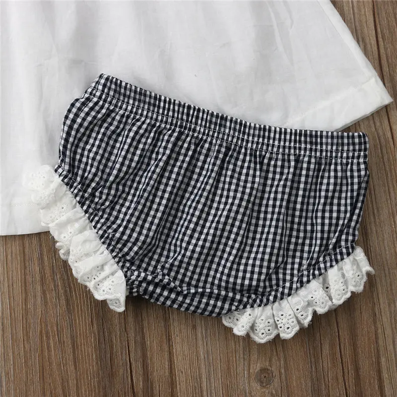 

Newborn Baby Girls Clothes Set Infant Kid Summer Outfit Princess Toddler White Dress Top+Lace Plaid Tutu Shorts 2pcs 0-24M