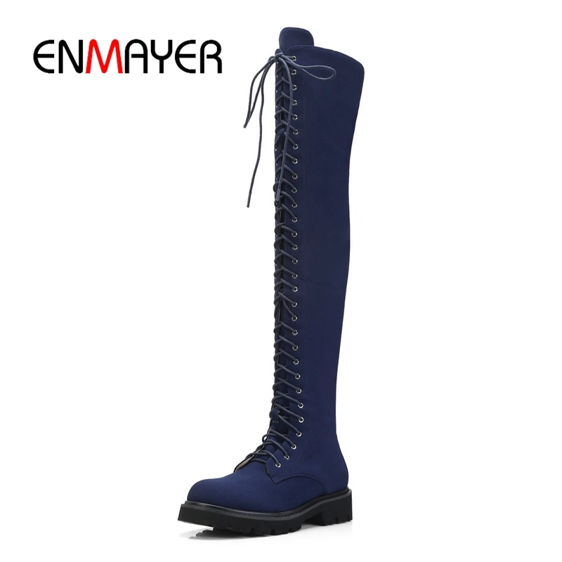 

ENMAYER Women boots Knee high boots lace up boots for women Black women boots Size 34-40 ZYL928