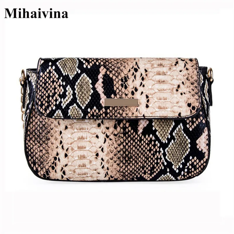 Женская сумка через плечо Mihaivina Python модная из Искусственной Змеиной кожи женская