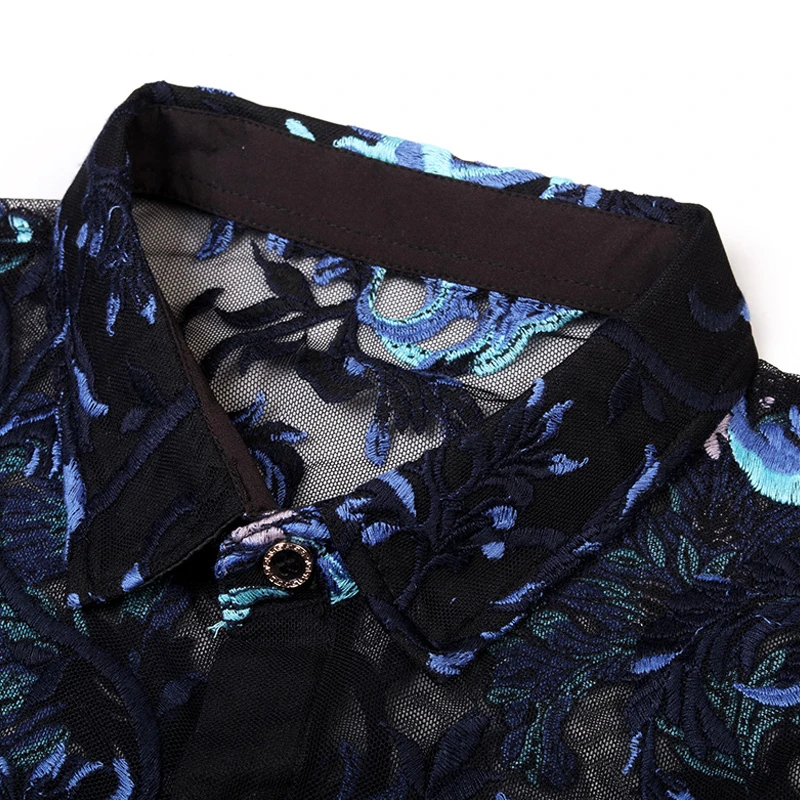 

New Men's Summer Thin Embroidered printed shirt Fashion Men Short sleeve lace shirt