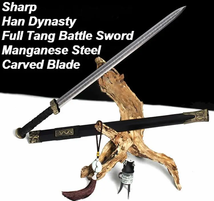 

Handmade Chinese Tang Sword Manganese Steel Blade Sharp Saber Sword wood Saya