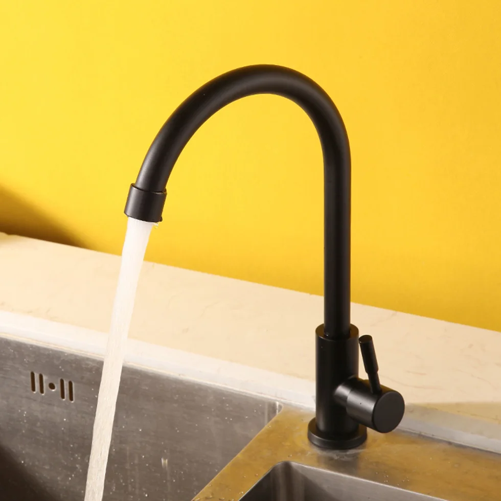 Матовый черный кухонный кран из нержавеющей стали 304 поворотный на 360