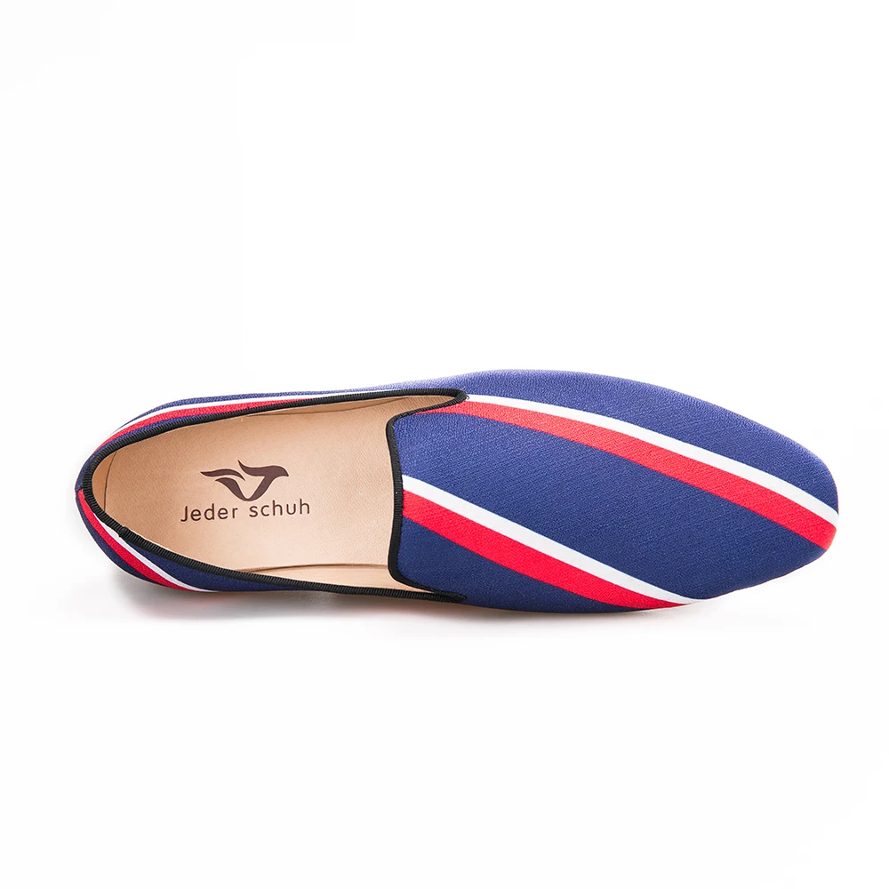 Jeder Schuh new Square toe blue canvas shoes with striped design Party and Banquet men dress loafers Leather insole flats | Обувь