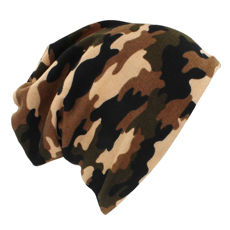 LOVINGSHA осень зима тонкий многофункциональный для женщин Skullies шапочки Камуфляжный дизайн шапки для мужчин Мода Feminino шарф HT110 - Цвет: C
