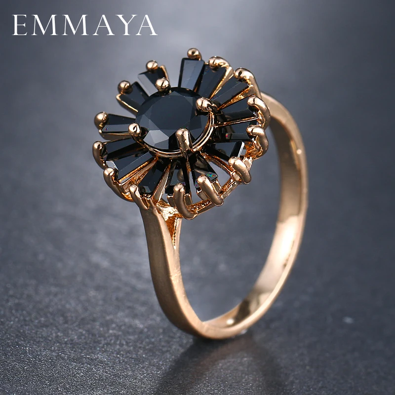 Модные кольца EMMAYA с цветами для женщин черными фианитами цвета розового золота