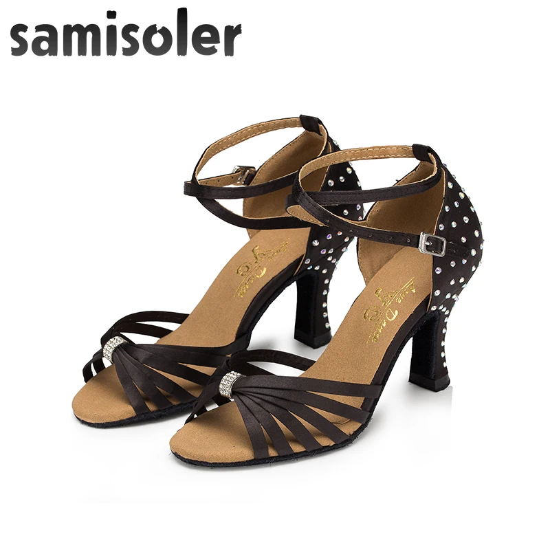 Samisoler New Cloth Collocation Shine Ribbons Ballroom Fashion Dance Women Latin Dance Shoes Competition Shoes