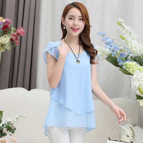 Блузка женская шифоновая с коротким рукавом и круглым вырезом|blouse fashion|fashion blousestop