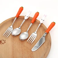 cartoon children stainless steel fork spoon carrot rabbit shape cake dessert ice cream forks spoons lovely glossy tableware 1pcs