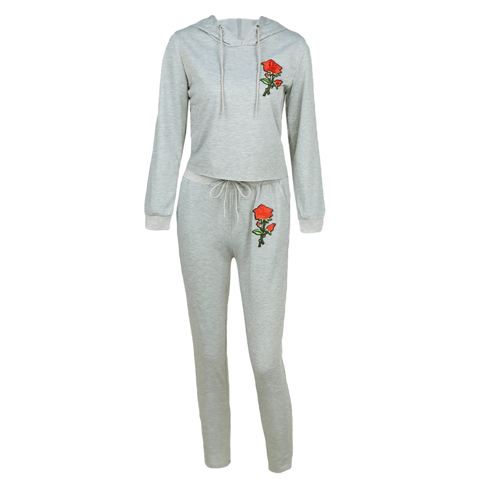Женский спортивный костюм с цветочной вышивкой толстовка длинным рукавом и