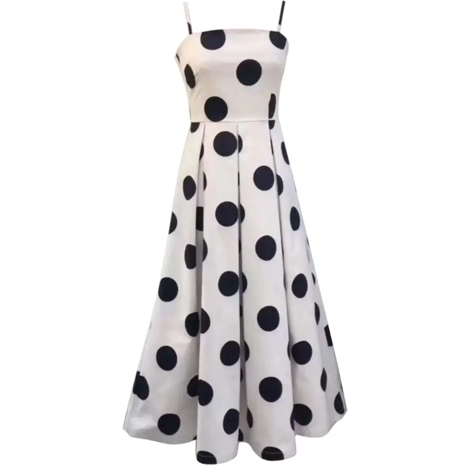 Женское винтажное платье с завышенной талией летнее в горошек без рукавов на