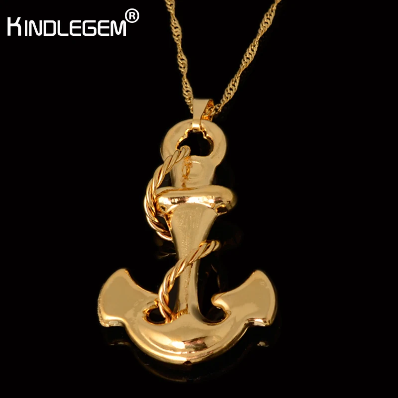 Kindlegem оптовая продажа чистое золото Цвет якорь кулон ожерелье для женщин
