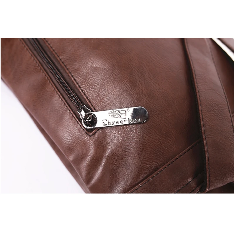 Three-Box Original Men Backpacks PU Leather Male School Laege Laptop Bag Solid Vintage Teenager Travel Business Backpack 2332 | Багаж и