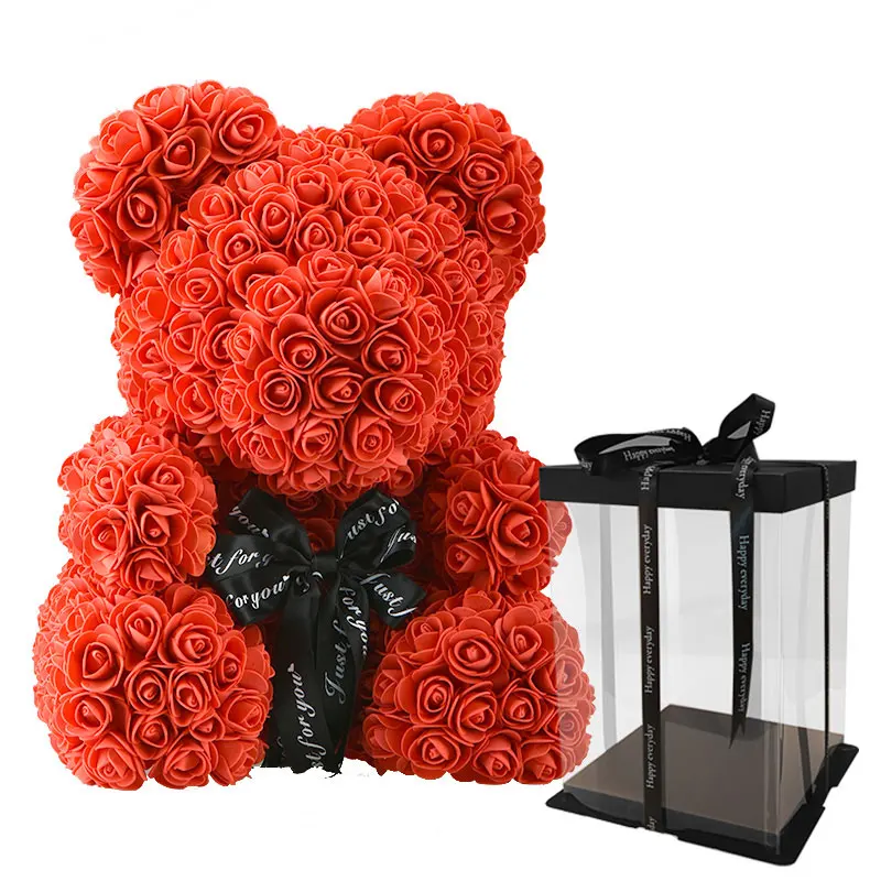 

2019 Drop Shipping 40cm Red Bear Rose Artificial Soap Roses Teddy Bear Rose Flower Doll Christmas Valentine Gift Girl Friend