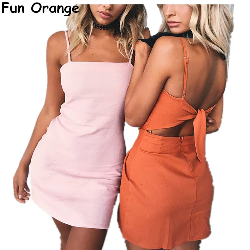 Женское пляжное платье с открытой спиной Fun Orange повседневное облегающее белое