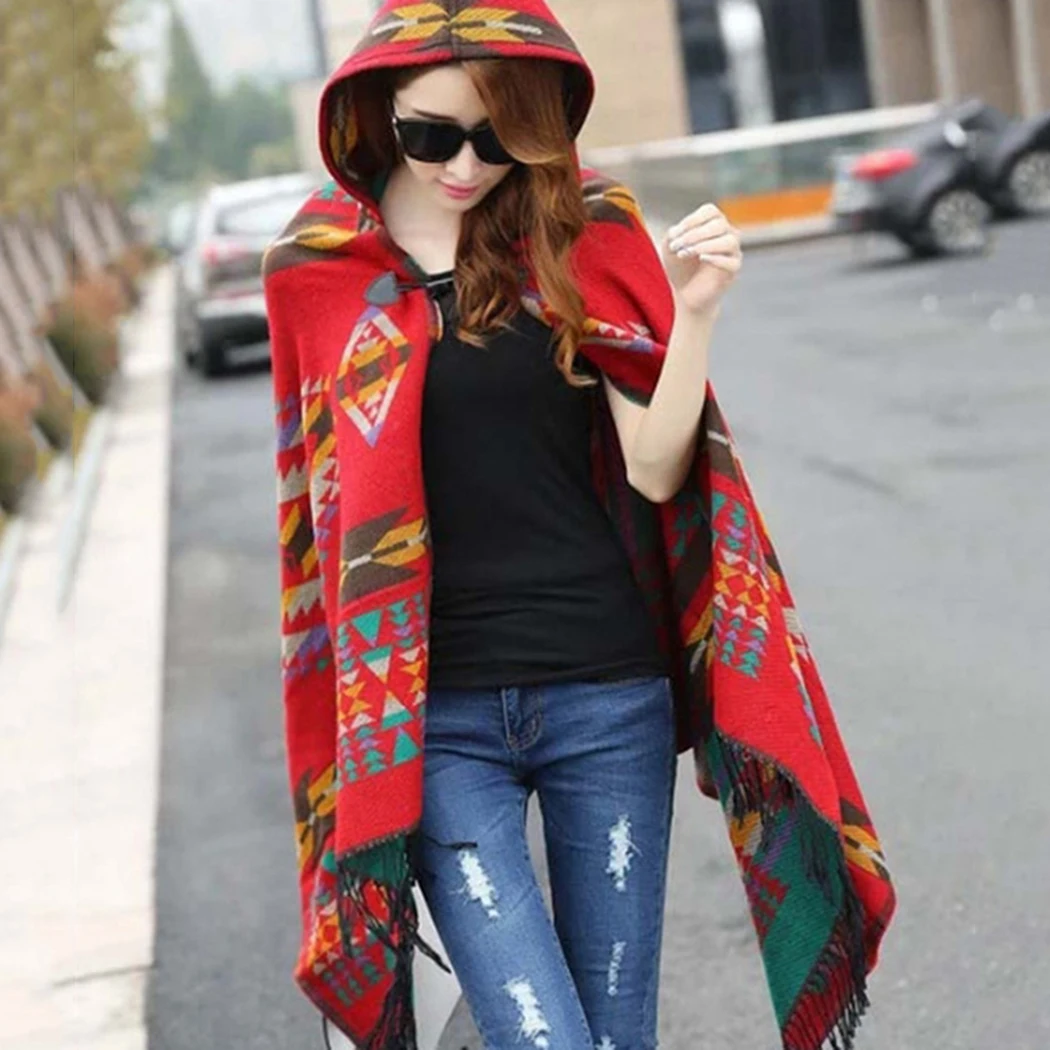 Фото Autumn Winter Print Shawl Jacket Knitted Sweater Vintage Ethnic Oversized Hooded Cardigan Women Cashmere Tassel Poncho Cape Coat Autumn Winter Print Shawl Jacket Knitted Sweater Vintage Ethnic Oversized Hooded Cardigan Women Cashmere Tassel Poncho Cape Coat