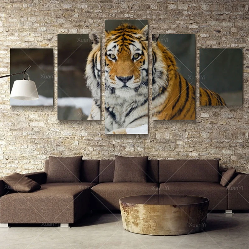 

5 Panel Animal Tiger Canvas Painting Cuadros Decoration Poster And Prints Modular Wall Art Picture For Living Room Unframed