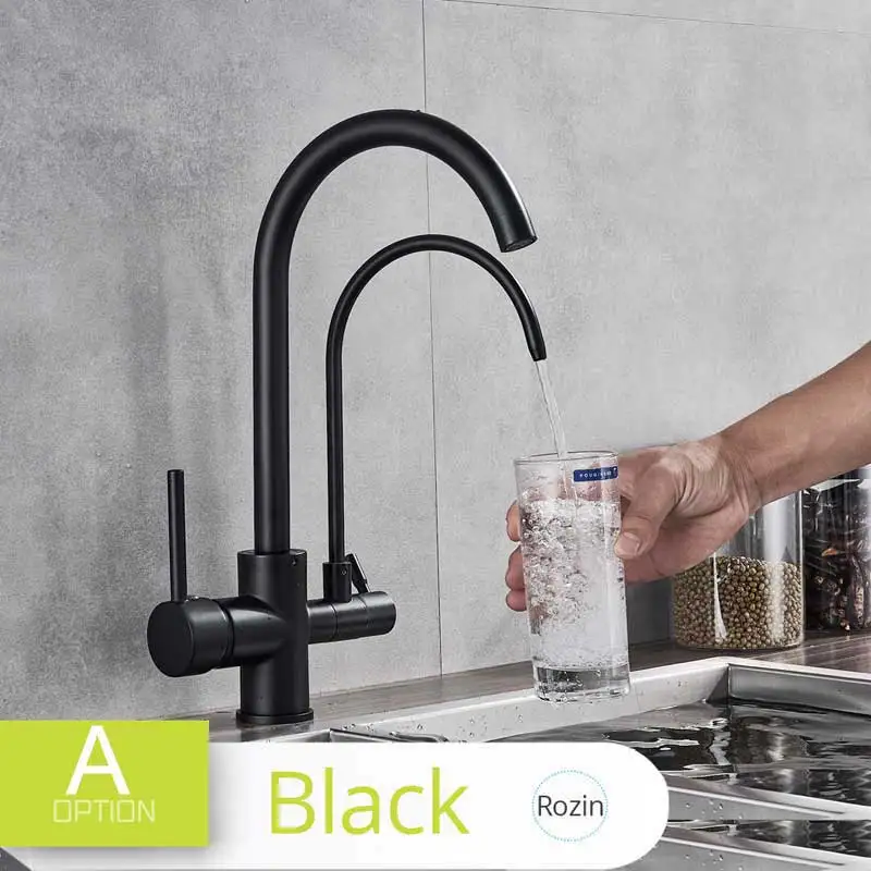 Black A Очистка кухонных смесителей черный выдвижной кухонный фильтр для воды кран трехходовой torneira para cozinha de parede кран для кухни - Цвет: Black A
