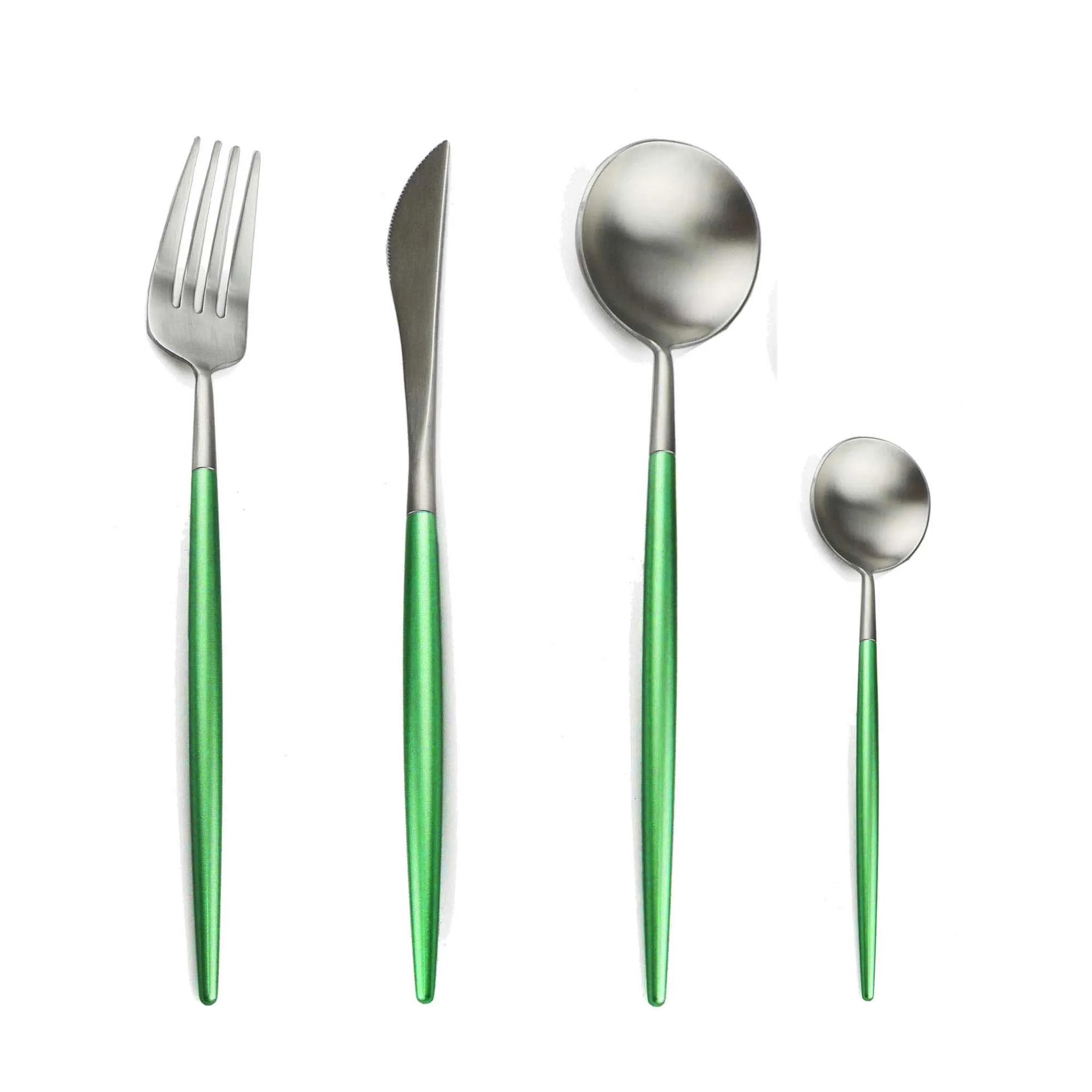Green Silver Матовый черный набор столовых приборов из нержавеющей стали 18/10, столовые приборы, кухонный набор столового серебра, посуда для стейка, столовая посуда, ложка, вилка, нож, палочки для еды - Цвет: Green Silver