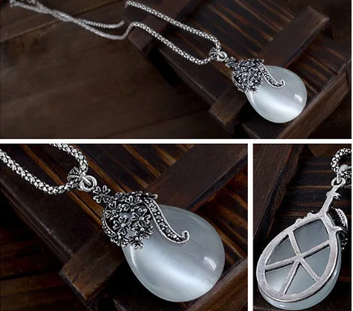 OCESRIO винтажное ожерелье с подвеской в виде кошачьих глаз камнем посеребренное колье тибетском стиле для