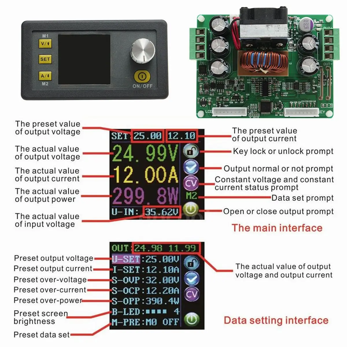 DP30V5A DPS3012 DPS5015 ЖК-вольтметр тестер напряжения тока понижающий программируемый модуль питания Регулятор конвертер