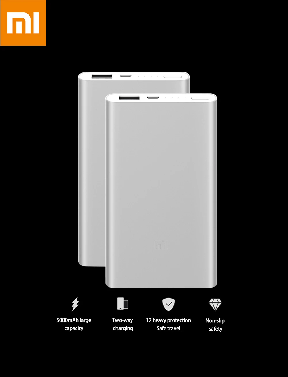Xiaomi Bank 2, 5000 мА/ч, портативное зарядное устройство, тонкий внешний аккумулятор, сплав металла, ультра тонкий, 5000, литий-полимерный внешний аккумулятор