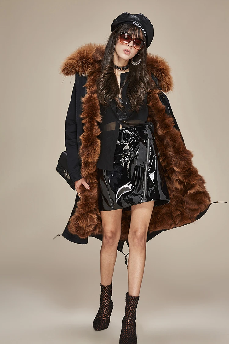 Jott модная Женская Роскошная настоящая опушка из лисьего меха X-long parka большой енот мех с капюшоном Военный женский зимний жакет, женский пиджак