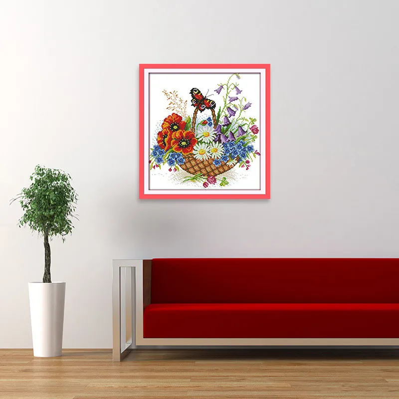 Оптовая продажа Цветочная корзина и бабочка рукоделие стежка DIY 11CT 14CT DMC Счетный