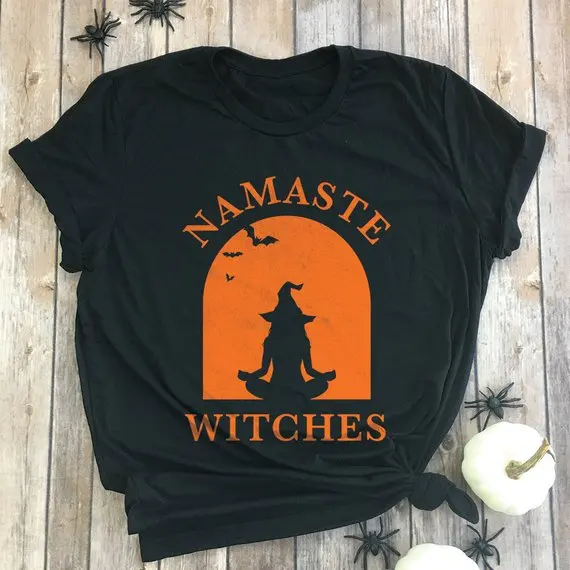 

Namaste Милая рубашка на Хэллоуин, забавная Милая футболка, забавная графическая женская мода, гранж, эстетические футболки tumblr, винтажные Топы