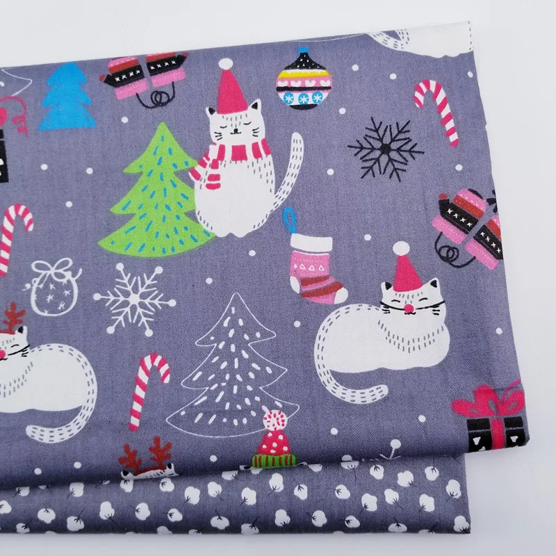 Вышитая ткань ручной работы из твила и хлопка с принтом кошек цветов дышащая для