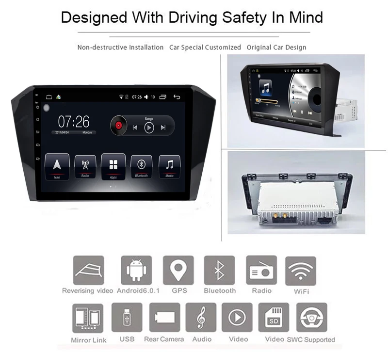 Android 7.1Car dvd Радио мультимедийный плеер 10 1 дюймов сенсорный экран с RDS WiFi