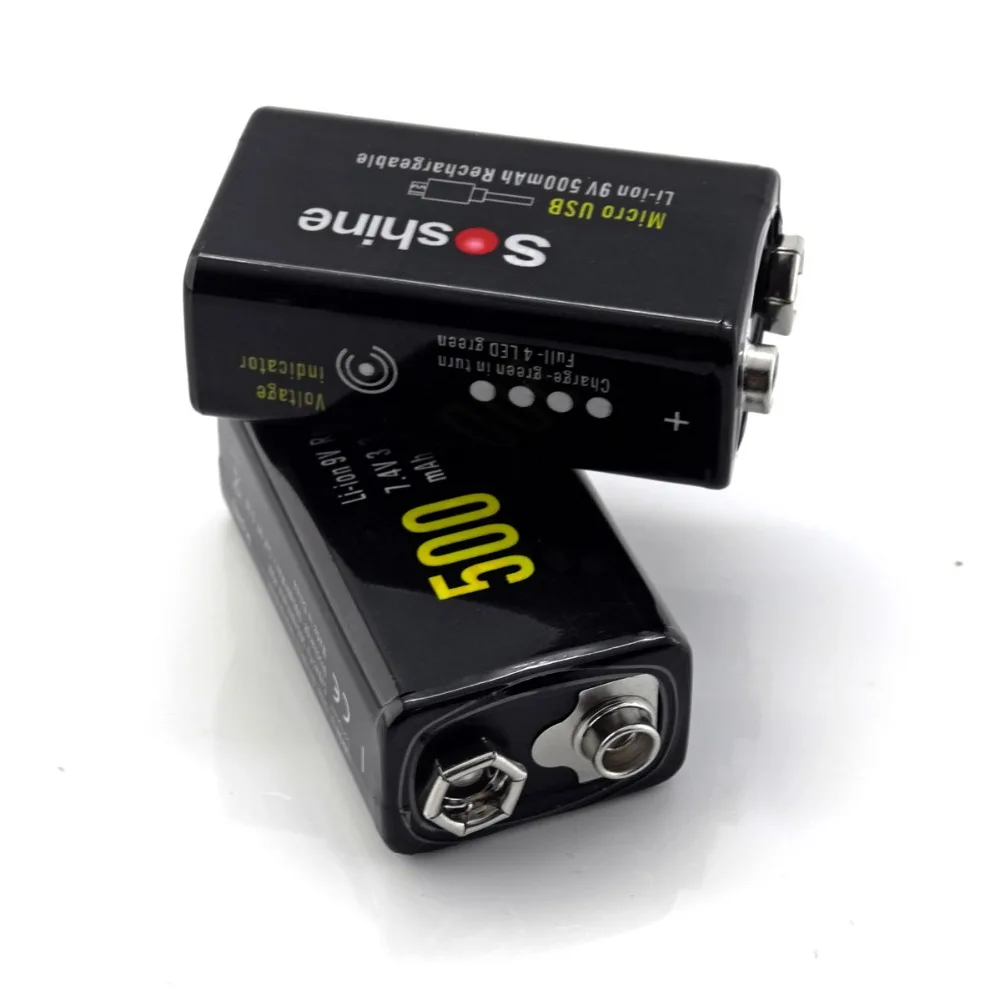 Литий-ионный аккумулятор Soshine 9 в 500 мАч с встроенным портом Micro USB 2 способа зарядки