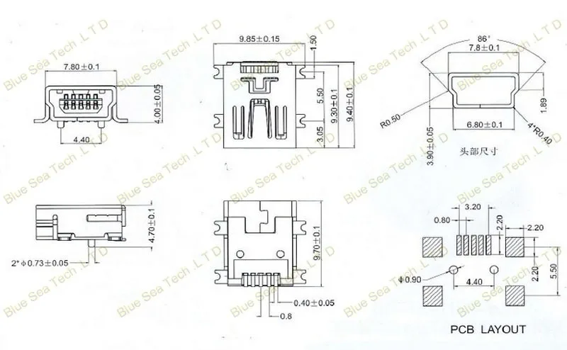 DIY новый 5PF 180 градусов Mini-USB Mini USB гнездовой разъем гнезда PCB Mount SMD латунный корпус |