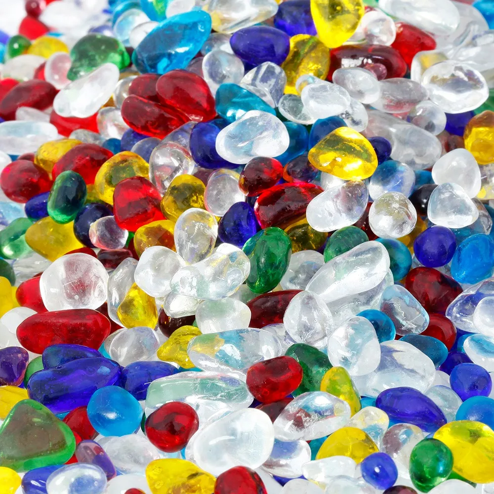 

TUMBEELLUWA 1lb (460g) Multicolor Lampwork Glass Tumbled Stone Chips Stone Crushed Pieces Irregular Shaped Stones