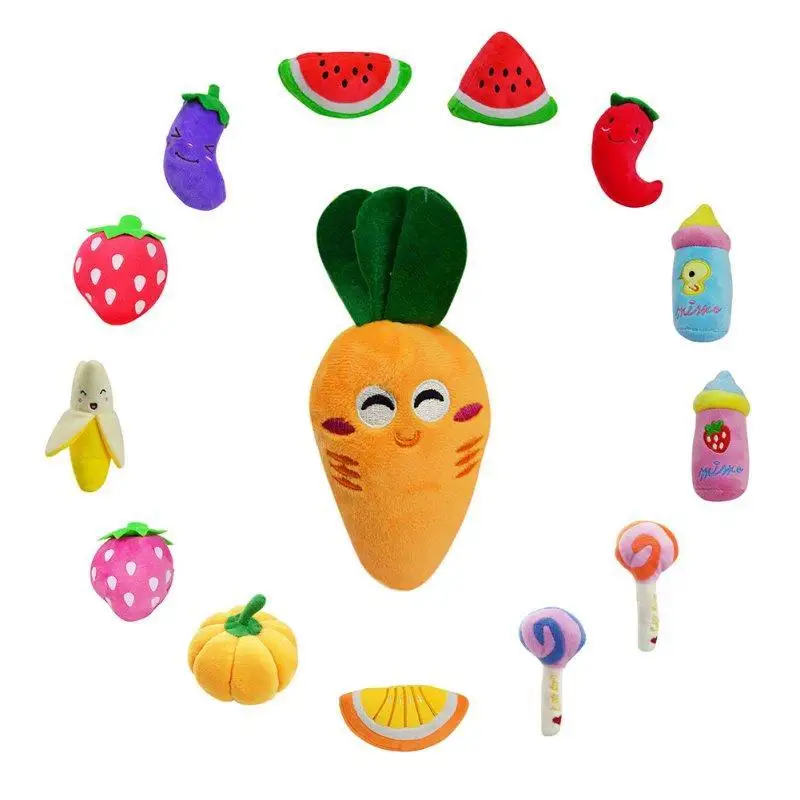 Питомец щенок Squeaker скрипучий плюшевые звук фруктов и овощей Кормление бутылки