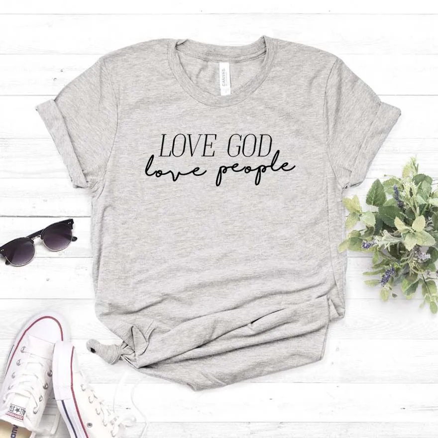 Женская футболка с надписью love god people | одежда