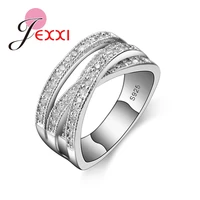 925 sterling silver cross wedding rings for women girls shiny elegant cubic zircon anniversary engagement ring