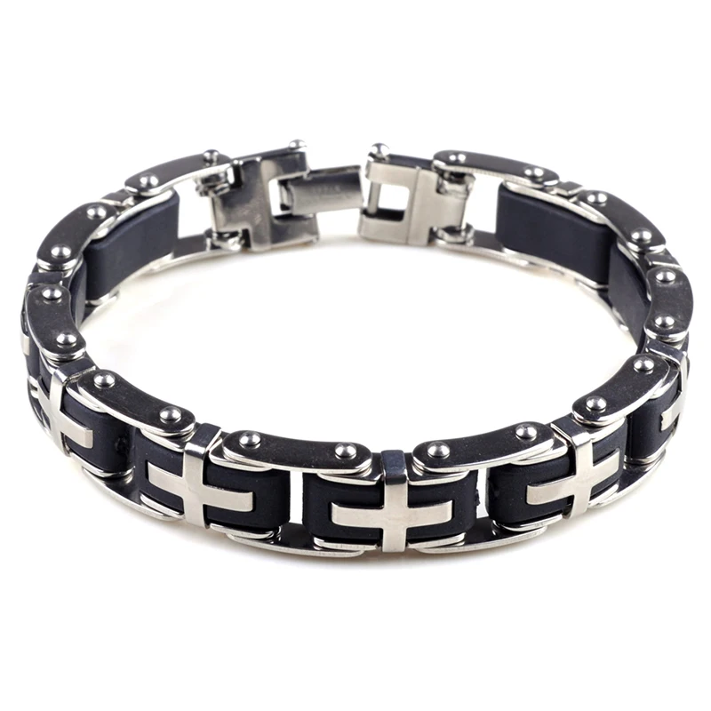 

Fashion Jewelry 316L Stainless Steel Cross Bracelets for Mens Woman Silicone Stainless Steel Cuff Bracelets Bangles Wristband