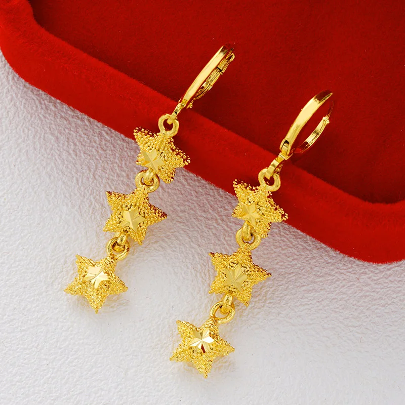 star OMHXFC,, Европейская мода, женские вечерние серьги, подарок на свадьбу, цветок, сердце, яблоко, звезда, 18 К, золотые висячие серьги ER151 - Цвет камня: star