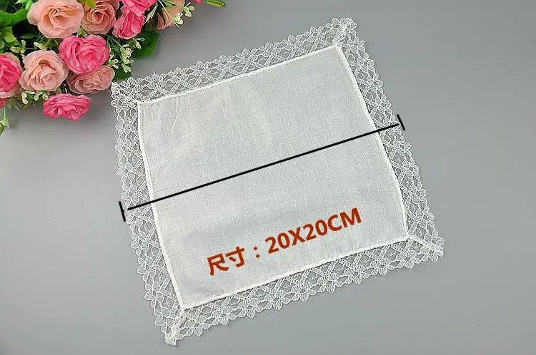 6 шт./лот 20 см Модный хлопковый белый кружевной квадратный носовой платок с