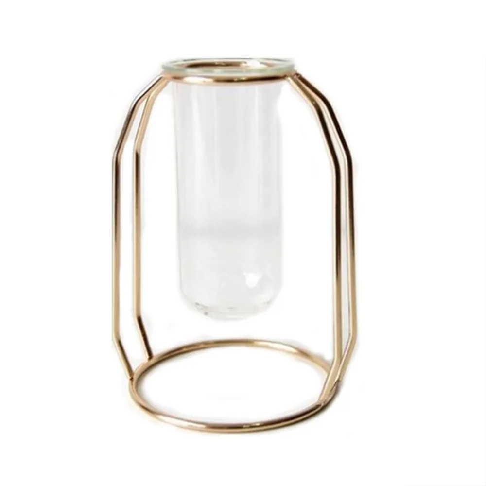 Metal Shelf Glass Vase Hydroponic Glass Pots Flower Vase Decorative Pots Planters Tube Vase