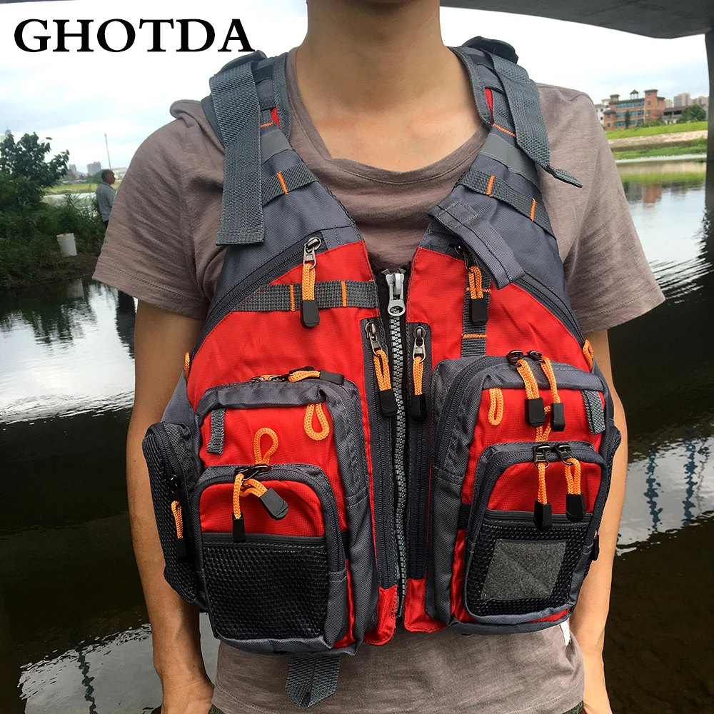Жилет для ловли нахлыстом GHOTDA полиэстеровый спасательный рюкзак плавания на