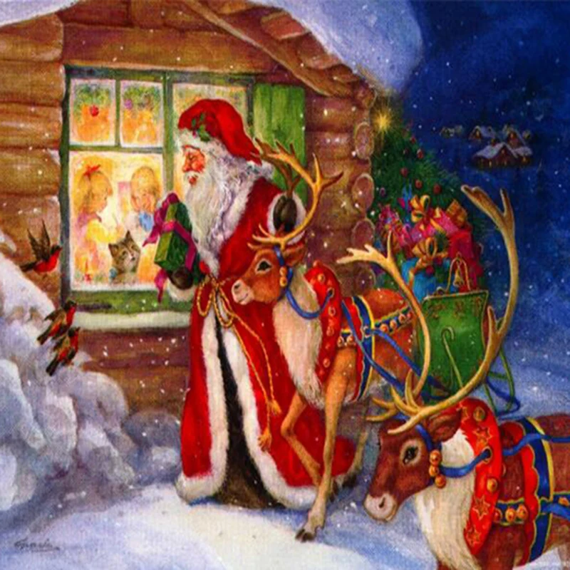Round drill diamond painting cross stitch mosaics Full 100% cover embroidery Father Christmas Square gifts |