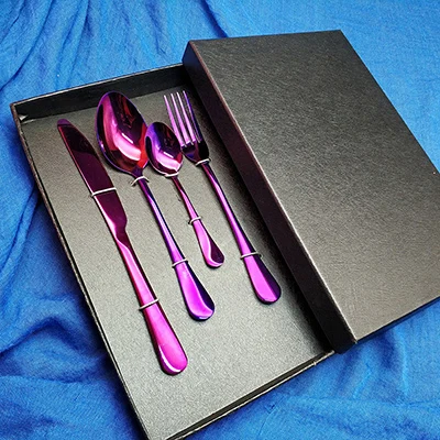 with gift box Горячая Распродажа 4 шт. черная столовая посуда кухонный нож из нержавеющей стали вилка столовая ложка столовая посуда столовые приборы набор столовых приборов Прямая поставка - Цвет: with gift box