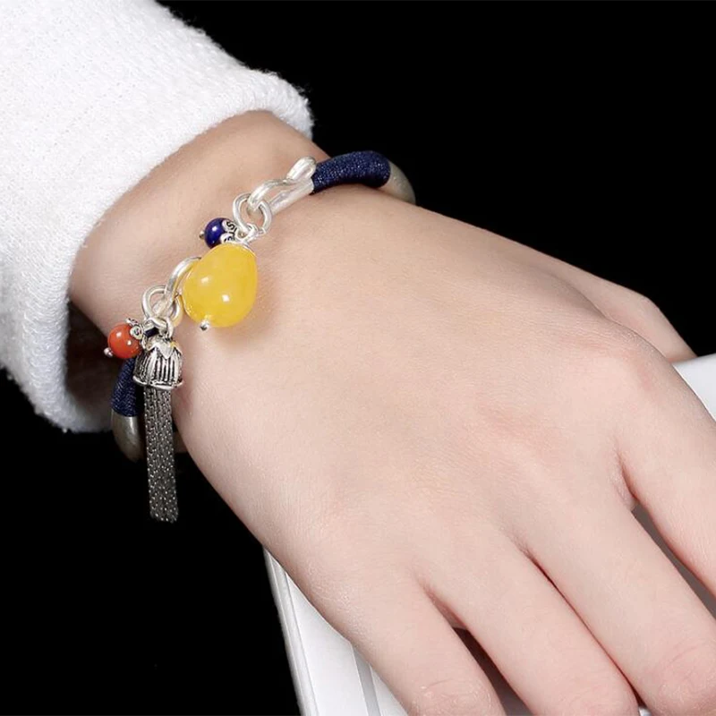 Браслет женский из серебра 2019 пробы с кисточкой пчелиного воска|Гибкие и жесткие