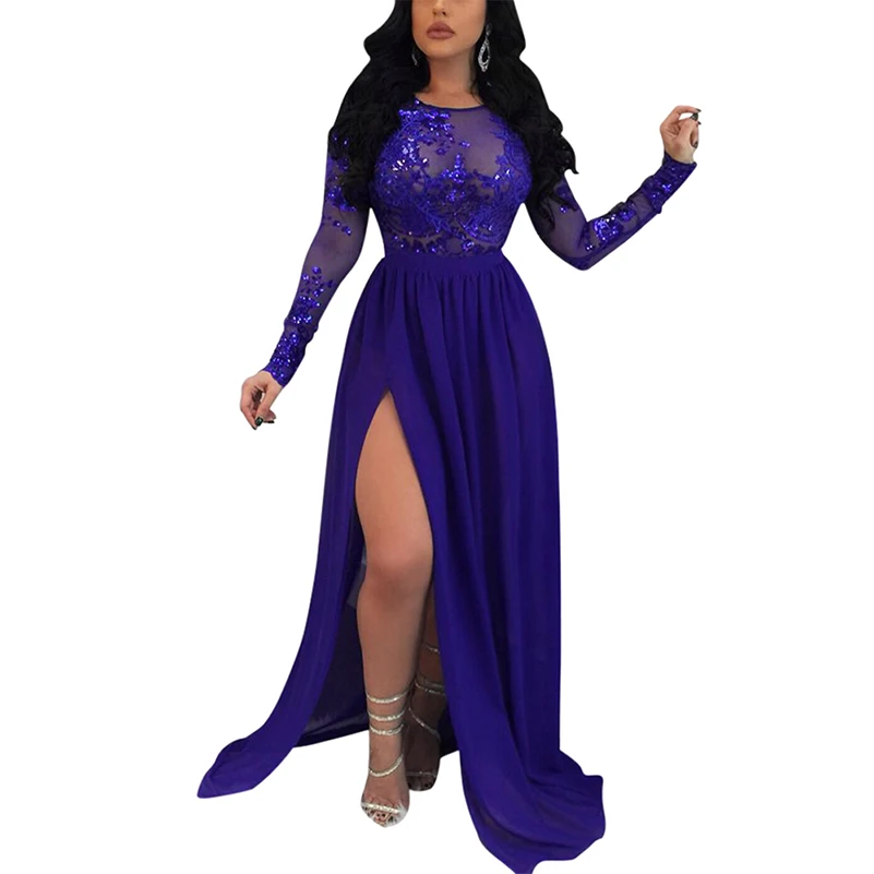 ADEWEL макси платье сексуальное дышащее шелковое с длинными рукавами длинное