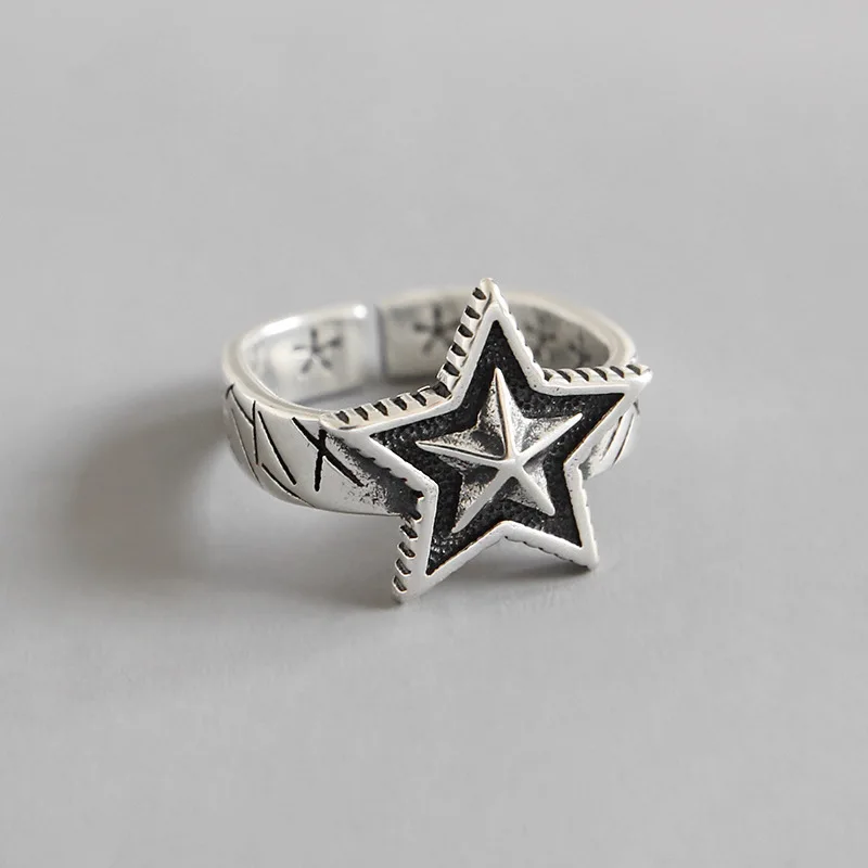 

WYJZY Retro five-pointed star shape sterling silver opening ring for women personality trend fashion ladies decorative ring