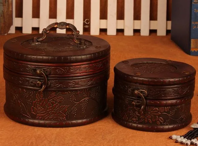 Деревянная коробка, Европейский чемодан, Ретро Стиль Подарочная Деревянная шкатулка для ювелирных изделий, маленький ящик для хранения ZAKKA Коричневая кожа с тиснением