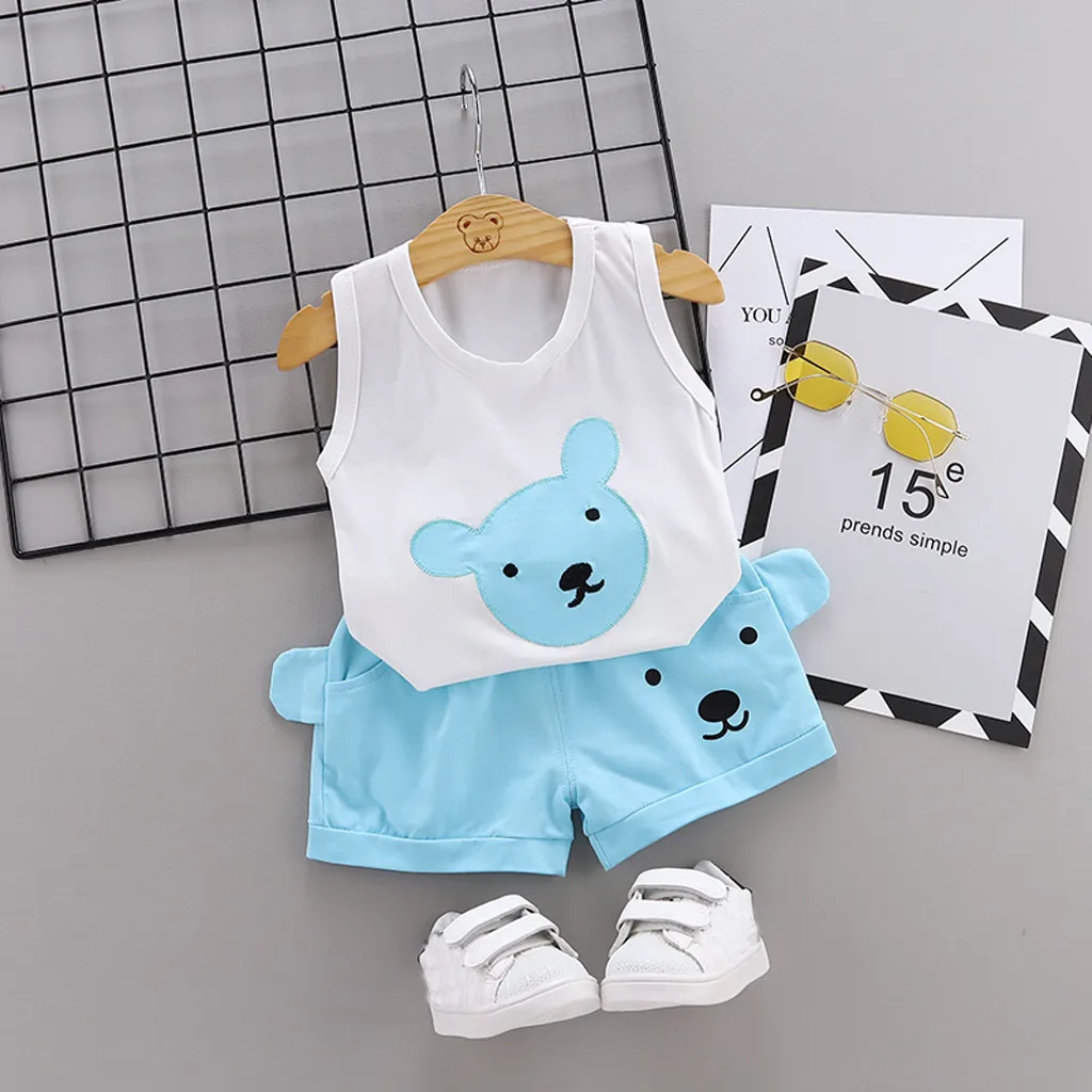 Детская одежда для маленьких мальчиков летние топы с рисунком медведя и девочек +