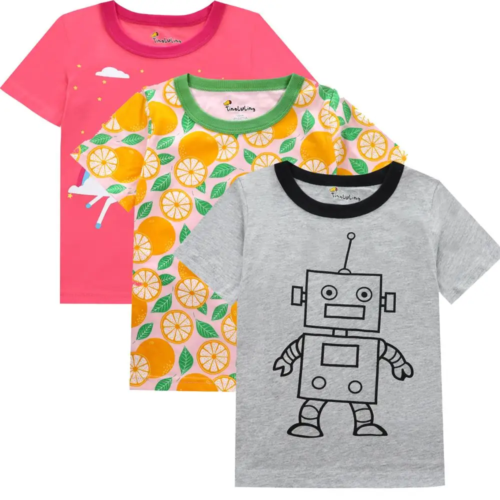 Летние футболки из 100 хлопка с принтом робота для мальчиков фламинго девочек